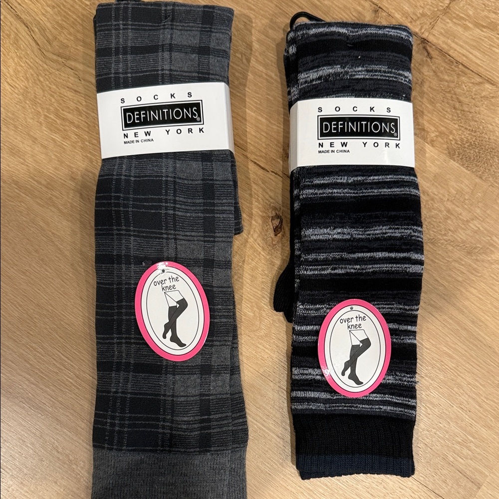 Women's Plaid and Striped Dress Socks - Black and Gray
